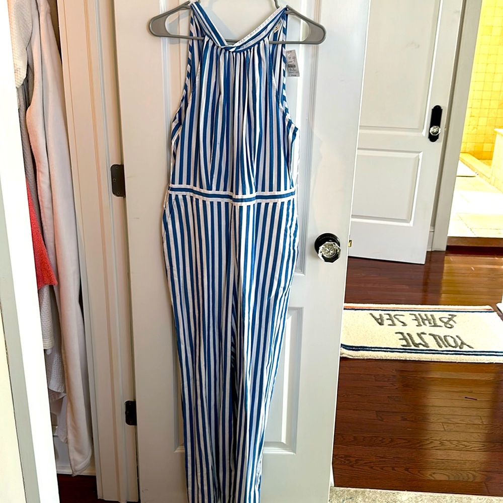 Jcrew size 8 blue and white striped pant one piece